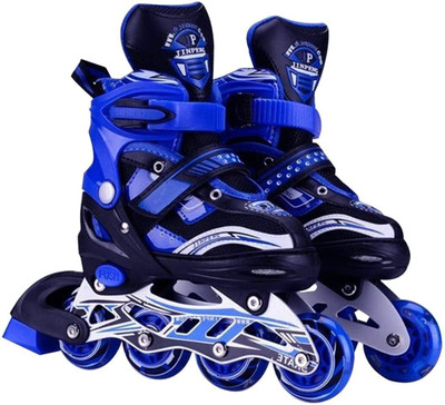sevriza Inline Skates with PU Flashing Wheel Aluminum Body with Size Adjustable In-line Skates - Size Medium UK(Blue)