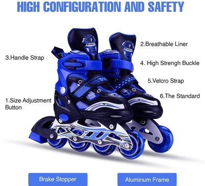 HouseOfCommon New Inline Skates, Adjustable Inline Roller Skates for Kids, Teens and Adults In-line Skates - Size Free  UK(Multicolor)