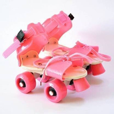 TSNT Adjustable Multi Color Quad Shoe Roller Skates for Boys and Girls, Inline Skating Shoes Suitable for Age Group 5 to 12 Years Quad Roller Skates - Size Free UK(Pink)