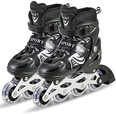 JR CLUB Inline skates with pu flashing wheel aluminium body In-line Skates - Size Free  UK(Black)