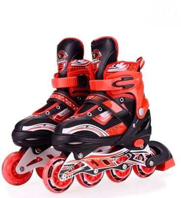 JD ENTERPEISE Inline Skates For Adjustable PU Wheels with Aluminum-Alloy For Age 7-11 Year Kid In-line Skates - Size 6-9 UK(Black)