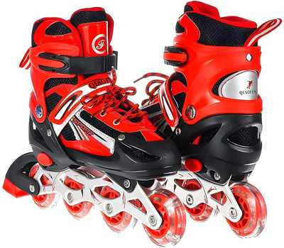 JR CLUB 4 Wheels Adjustable Inline Skates Skating Shoes for Boys Kids Girls In-line Skates - Size Free UK(Red)