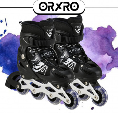 ORXRO Black Skating Shoes for Boys Kids Girls In-line Skates In-line Skates - Size 6 to 14 year UK(Black)
