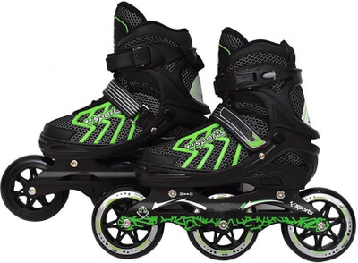 HouseOfCommon New Inline Skates 3Wheel Skating Shoes with Adjustable Size for Kids Outdoor Toy In-line Skates - Size 2025-08-05 UK(Black)