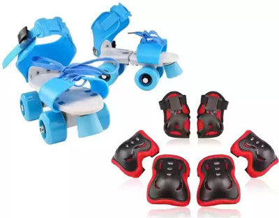 CrazyBuy NEW-roller blue skate with knee black Quad Roller Skates - Size  18 CM -23 CM UK(Blue)