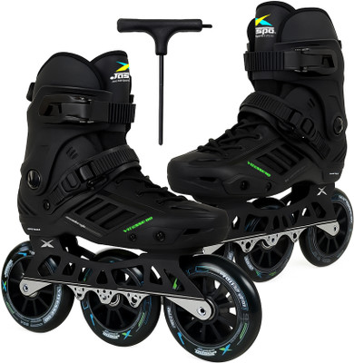 Jaspo Vitesse-110 Inline Shoe Skates 3 Wheels Inline 110mm Roller Skates In-line Adults Size  4.5 UK - 5.5 UK(Adjustable, Advanced, Black)
