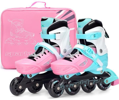 Jaspo Sparkle 2.0 Advance Adjustable Inline Roller Skates, Hard Boot, Aluminium Chasis In-line Skates - Size Euro 35-38 Euro(Pink)