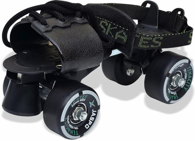 Jaspo Adjustable Roller Skates Suitable for Age Group 6 to 14 Years Quad Roller Skates - Size 6 UK(Black)