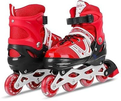 SPEEDYZONE High quality Skating in-line have different with PU LED wheel Shoe Skates In-line Adults Size  6 UK - 9 UK(Adjustable, Advanced, Training, Beginner, Red)
