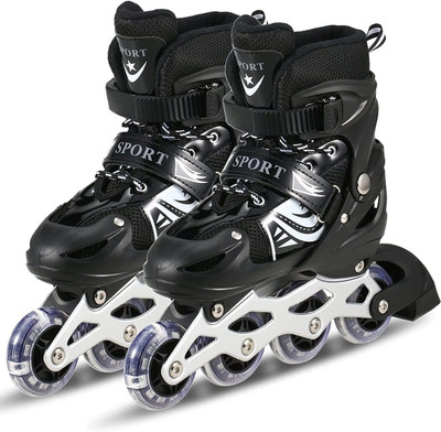 Altrio Inline Skates, Adjustable Inline Roller Skates for 7 to 14 Years Unisex In-line Skates - Size Free UK(Black)