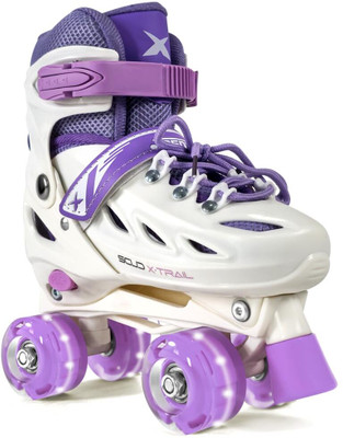 Jaspo Scud X Trail Adjustable Quad Roller Skates with PU LED Wheels Quad Roller Skates - Size 39-42 Euro(Purple, White)