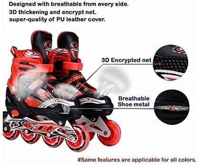 HouseOfCommon Inline Skates Size Adjustable All Pure PU Strong Flash Light Wheels Aluminum Red In-line Skates - Size Free  UK(Multicolor)