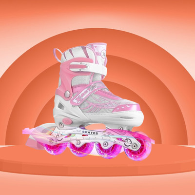 HouseOfCommon New Skate High Adjustable Shoes 4 Wheeler Aluminum Body LED Light On Wheel In-line Skates - Size 2025-11-08 UK(Pink)