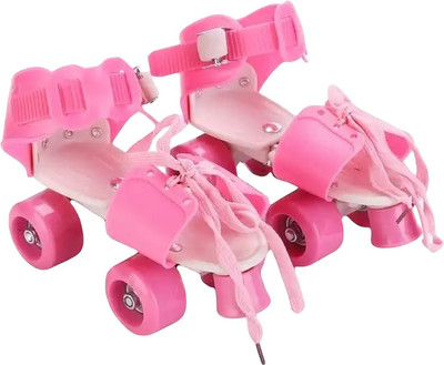 KAVANA Roller Skates for Kids Age Group 5-12 Years Adjustable Inline Skating Shoe 1 Quad Roller Skates - Size 4--12 UK(Pink)