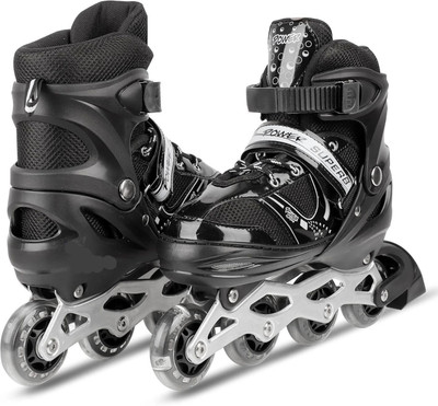 kwikonmart High quality sketing in-line shoe have led wheels Shoe Skates - Size 9 UK(Black)