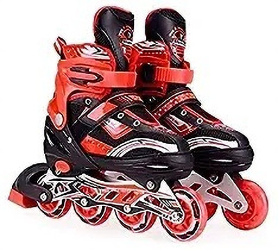 KAVI ENTERPRISE Inline Skates with Sparkle Adjustable, Front Light up Wheels In-line Skates - Size 7 UK(Red)