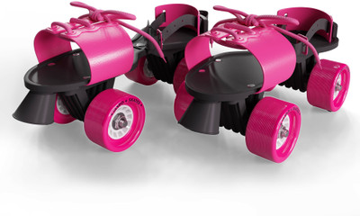 Jaspo Rapido Adjustable Roller Skates for Senior Age Group (6-14 Years Unisex) Quad Roller Skates - Size 1-8 UK(Pink)