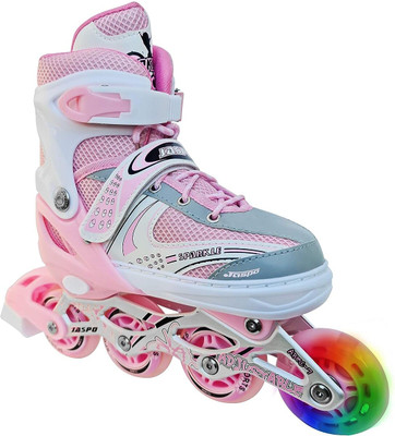Jaspo Sparkle Adjustable Inline Skates with Front Light up Wheels In-line Skates - Size 11-2 UK(Pink)