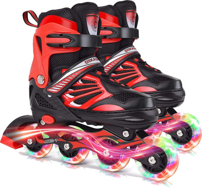 Skatings skating shoes inline skating/ inline skates 4 wheels/ inline skateshoes For kids In-line Skates - Size Adjustable Skating UK(Red)