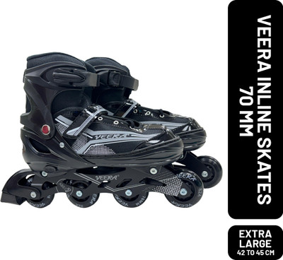 VEERA Extra Large Size Adjustable Skates | Unisex Kids | 19 To 22 Years | In-line Skates - Size 8 To 10 UK(Black)