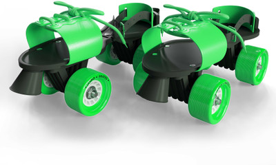Jaspo Rapido Adjustable Roller Skates for Senior Age Group (6-14 Years Unisex) Quad Roller Skates - Size 1-8 UK(Green)