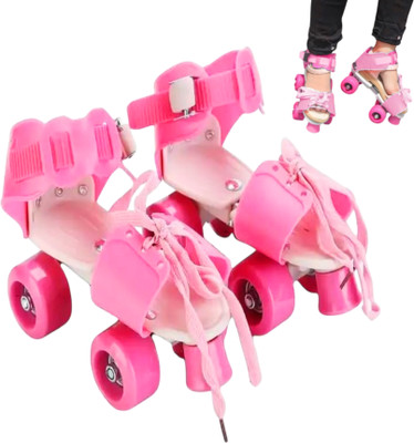 KAVANA Roller Skates for Kids Age Group 5-12 Years Adjustable Inline Skating Shoe 2 Quad Roller Skates - Size 4--12 UK(Pink)