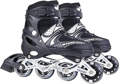 RukhadToys Adjustable Inline Skates with Front LED Flash Light up Wheels Size7-9UK(Black) In-line Skates - Size 7-9 UK(Black)