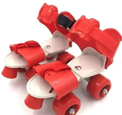 Spoorty Roller/ Quad Skates for Kids Age Group 5-15 Years Adjustable Multicolor Quad Roller Skates - Size 18-23 UK(Red)