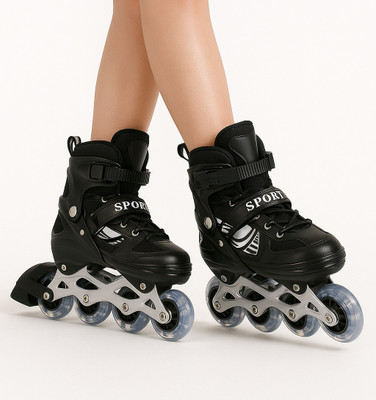 NIDHI ENTERPRISE Black Skating Shoes for Boys Kids Girls In-line Skates In-line Skates - Size 7 YEAR TO 17 YEAR UK(Black)
