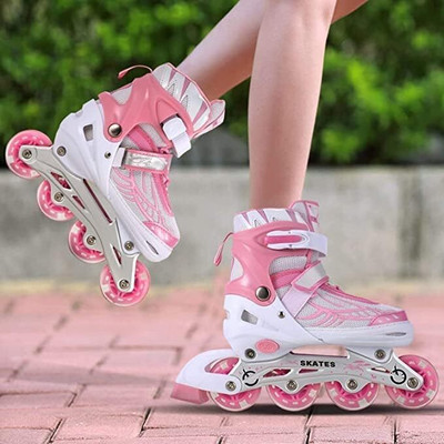 aqunza Adjustable Inline Skates Skating Shoes for Boys Kids Girls Skating Shoe Quad Roller Skates - Size Free UK(Pink)