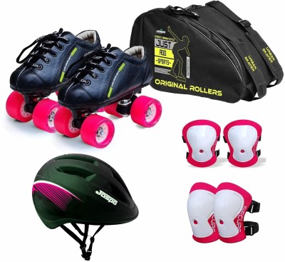 Jaspo Skater Girl Intact Shoe Skate Combo (Shoe Skates+ Helmet+Knee+Elbow+Bag) Age 10-11 yrs Shoe Skates - Size 4 UK(Pink)