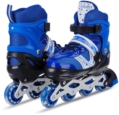 galaxy hi tech Size Adjustable PU Wheels Aluminum-Alloy Skates with LED Flash Light, In-line Skates - Size 6 to 14 year UK(Blue)