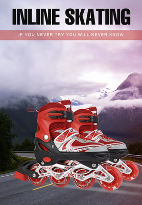 SPIRITUAL HOUSE new Adjustable 4 Wheel 6 to 15 Years In-line Skates - Size Free UK (Red) In-line Skates - Size 6-9 UK(Red)