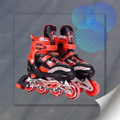 HouseOfCommon New Inline Skate Adjustable For kids PU Wheels LED Light On Light Pack Carry Bag In-line Skates - Size 2025-11-08 UK(Red)