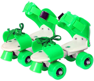 Bukily Roller Skates for Boy & Girls Age of 6-12 Years Adjustable Inline Skating Shoes Quad Roller Skates - Size free UK(Green)