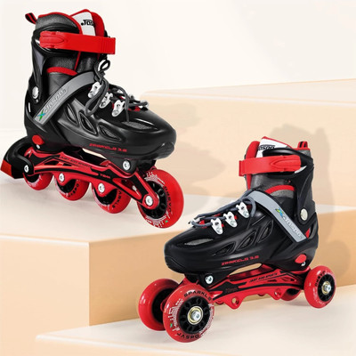 Jaspo Sparkle 2.0 Convertible inline/quad Skates adjustable, durable aluminum chassis, In-line Skates - Size 34-37 Euro(Black, Red)