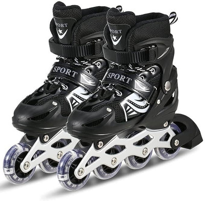 aqunza Liner Roller Skates for Kids with Skating Protection Kit Set Quad Roller Skates - Size Free UK(Black)
