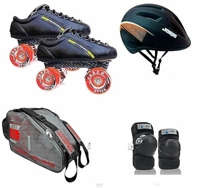 Jaspo Roadster Eco Quad Roller Blade Shoe Skates Quad Roller Skates Quad Roller Skates - Size 7 UK(Black, Orange)