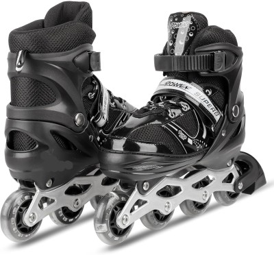 KOJERA Skates with PU Flashing Wheel Aluminum Body in-Line Skates In-line Skates - Size Age 10-16 Years UK(Black)