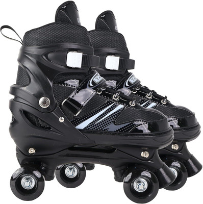 JRST Unisex Child Roller Skates Shoes with Break(adjestable size) Quad Roller Skates - Size 4-12 UK(Black)