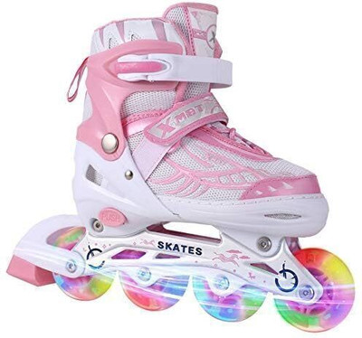 HouseOfCommon Inline Skates with PU Flashing Wheel Aluminum Body with LED Flash Lights In-line Skates - Size 2025-11-08 UK(Pink)