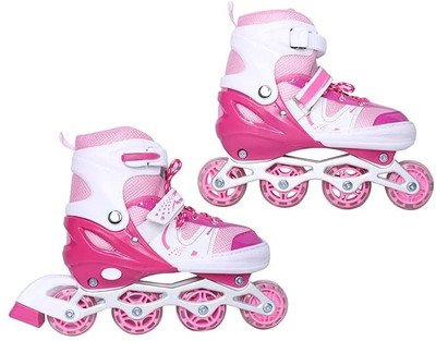 RAMALAL ENTERPRISE Power Superb Adjustable Skates High-Performance Skating Shoes for Kids In-line Skates - Size 5-7.5 UK(Pink)