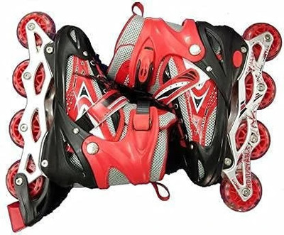 NAMANSHU TEX Inline Skates Size Adjustable All Pure PU Strong Wheels In-line Skates - Size 6-9 UK(Red)