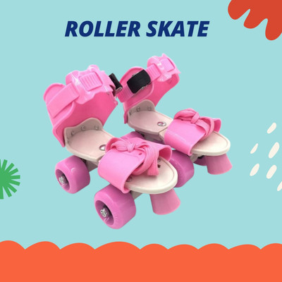 CountryLink Dry Skates Shoes Skating for Kids with Front Brake Kids Roller Adjustable Quad Roller Skates - Size 5-12 UK(Pink)