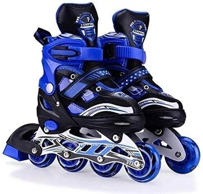 HHS SPORTS Adjustable Inline Roller Skates-PU Wheel Aluminium-Alloy LED Light (Blue) In-line Skates - Size 7-9 UK(White)