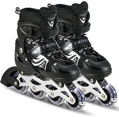 sevriza Inline Skates for kid and with Adjustable Blades with lighting Wheels for kids In-line Skates - Size Medium UK(Black)