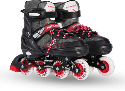 Marman 70MM PU Wheels Fitted With Alluminium Chasis. Shoes With Adjustable Length In-line Skates - Size 35-38 UK(Red)
