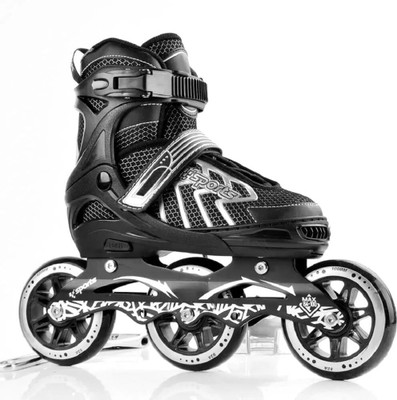 FINIOR 3 Wheel Inline Skates Skating Shoes for Boys and Girls In-line Skates - Size Free UK(Black)