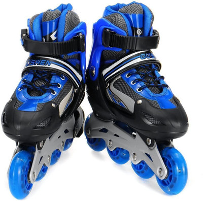 Shyam Techno Inline Skates with PU Flashing Wheel Aluminum Body LED Light In-line Skating In-line Skates - Size 6-9 UK(Blue)
