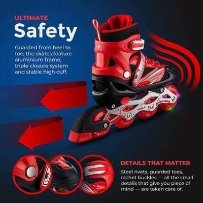 HouseOfCommon Inline Skates All Pure PU Strong Wheels Aluminum, LED Flashlight on Wheels In-line Skates - Size Free  UK(Multicolor)